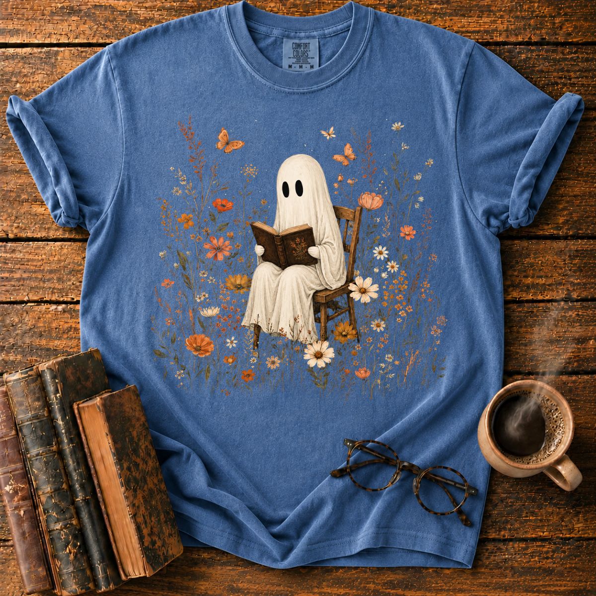 Ghost Reading in a Wildflower T-Shirt