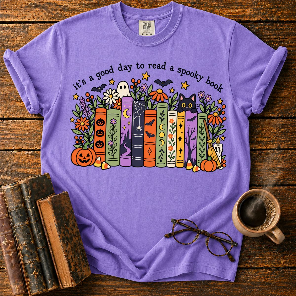 A Cozy Day to Read Spooky Books T-Shirt