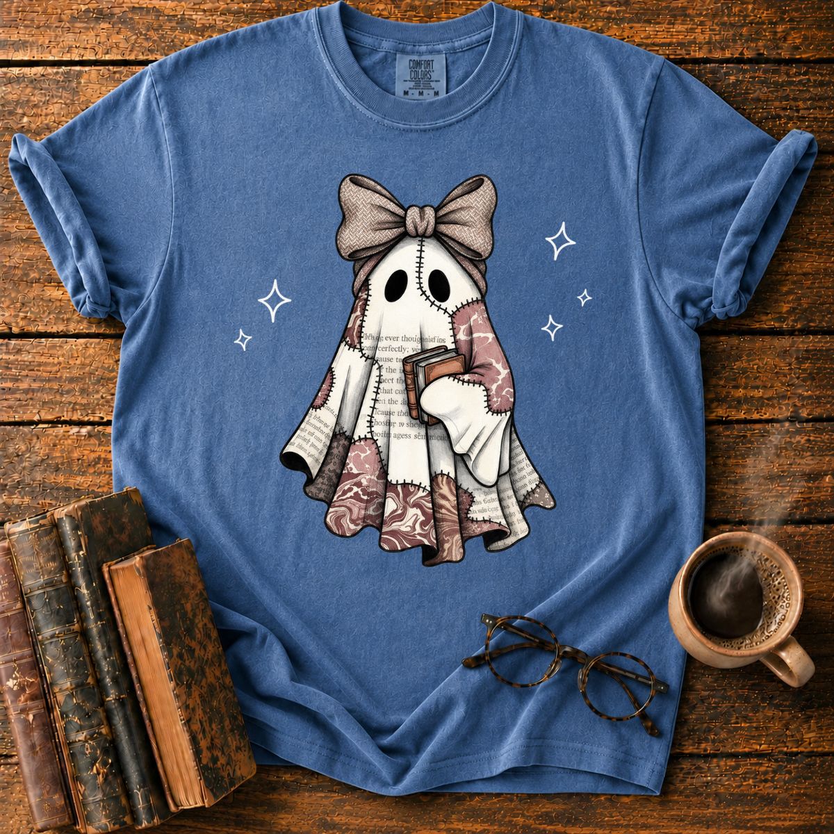 Ghost with Books and Sparkles T-Shirt