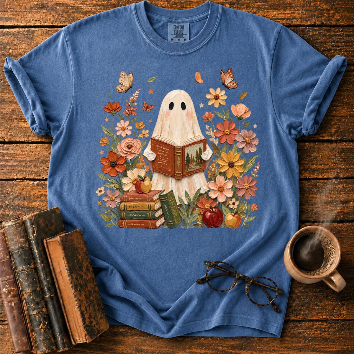 Ghost Reading Among Autumn Blooms T-Shirt