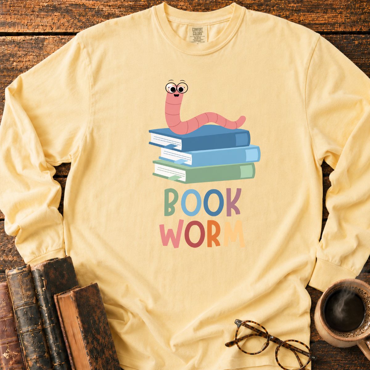 Cute Bookworm Book Stack LS T-Shirt