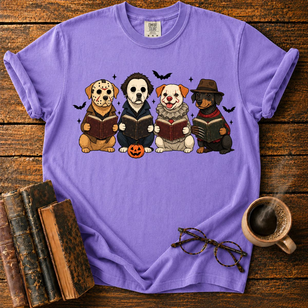 Four Halloween Dogs Reading Together T-Shirt