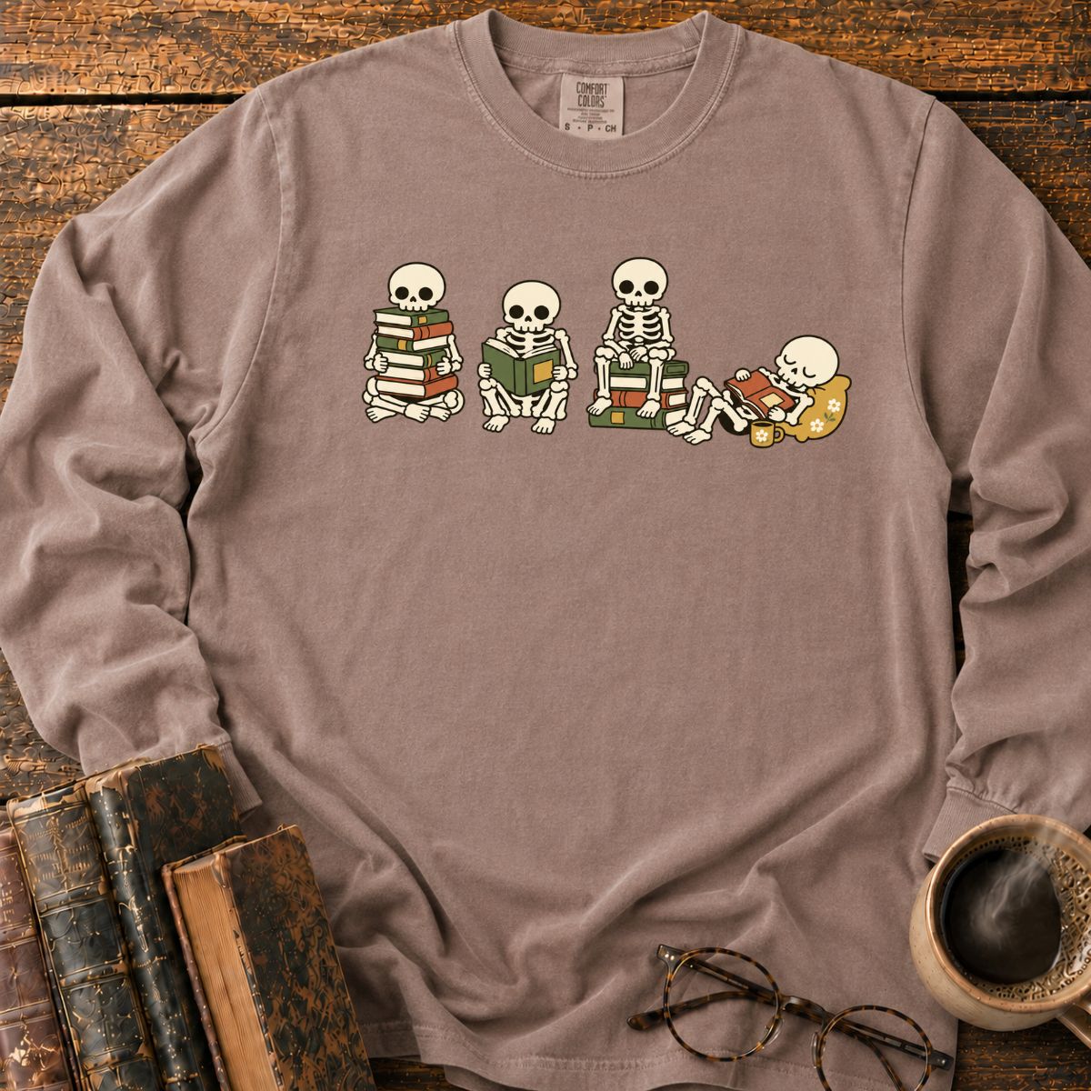 Four-Reading-Skeletons LS T-Shirt
