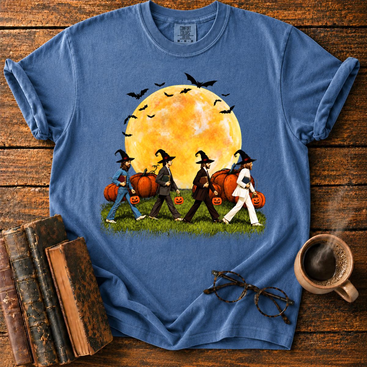 Witch Quartet with Books and Pumpkins T-Shirt