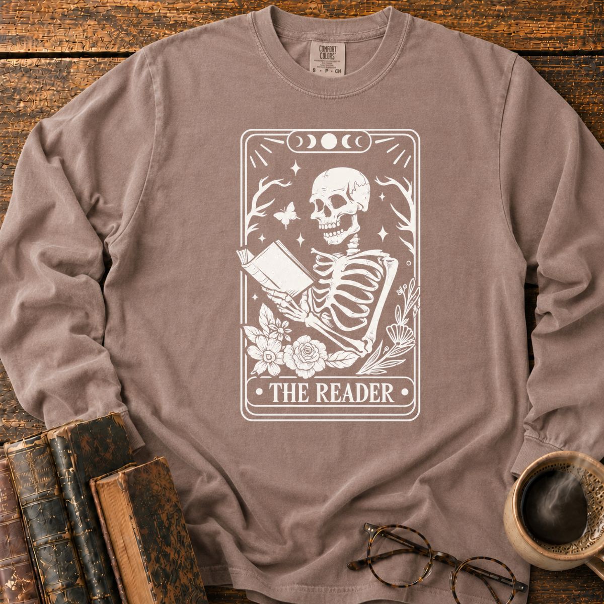 The Reader Skeleton Tarot LS T-Shirt