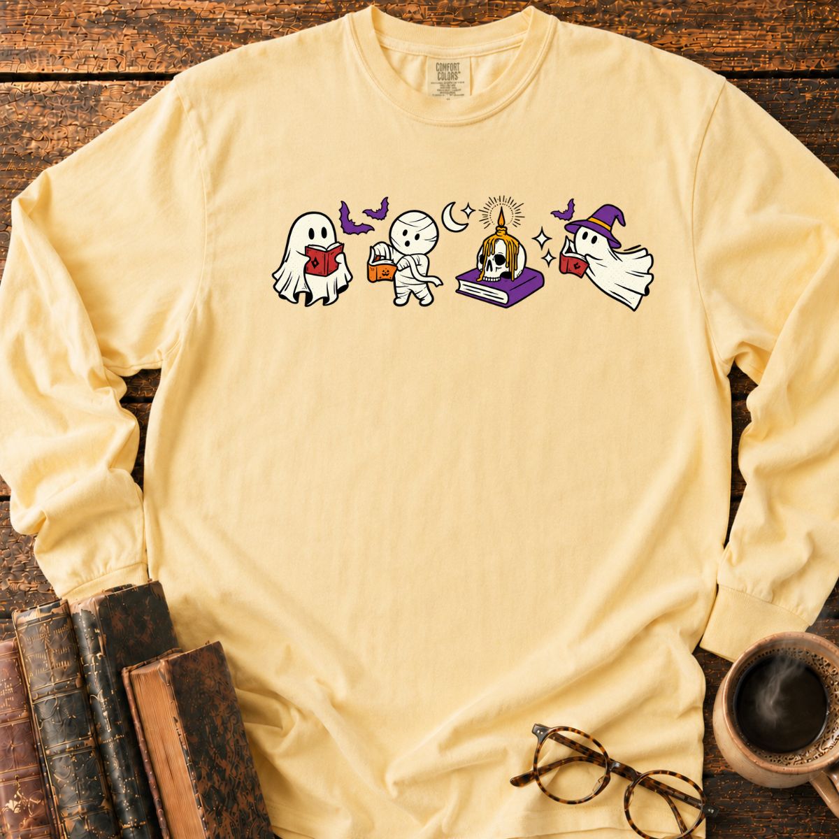 Spooky Ghost Mummy Book Lover LS T-Shirt