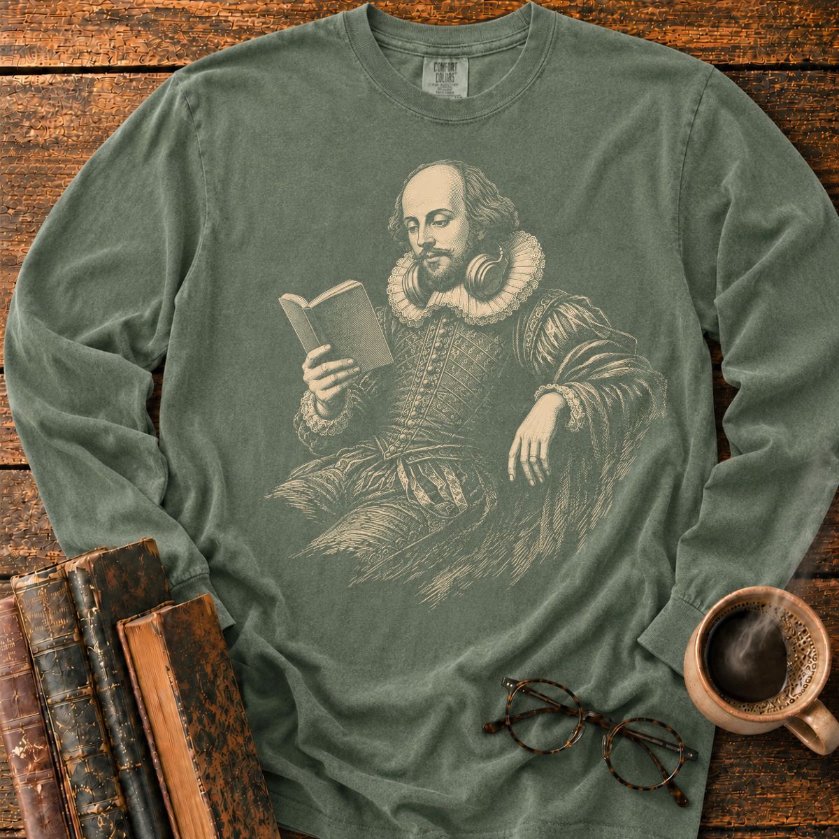 Shakespeare Reading With Headphones LS T-Shirt