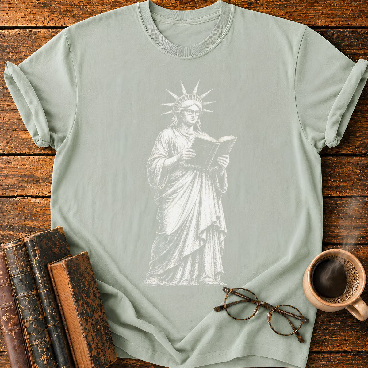 Engraved Liberty Reading a Book T-Shirt