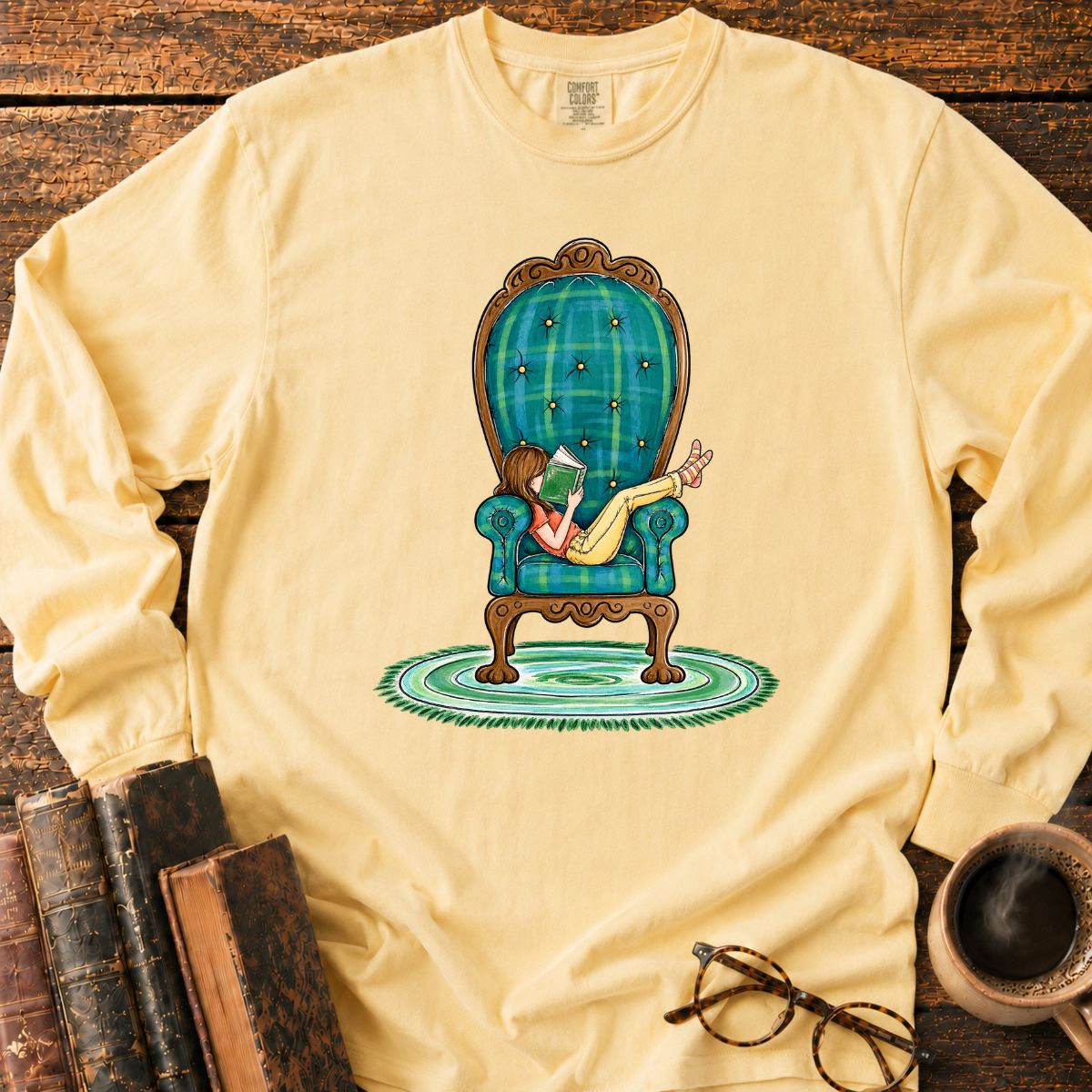 Girl Reading In Big Armchair LS T-Shirt