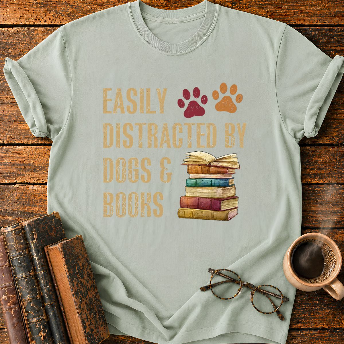 Easily Distracted by Dogs & Books T-Shirt