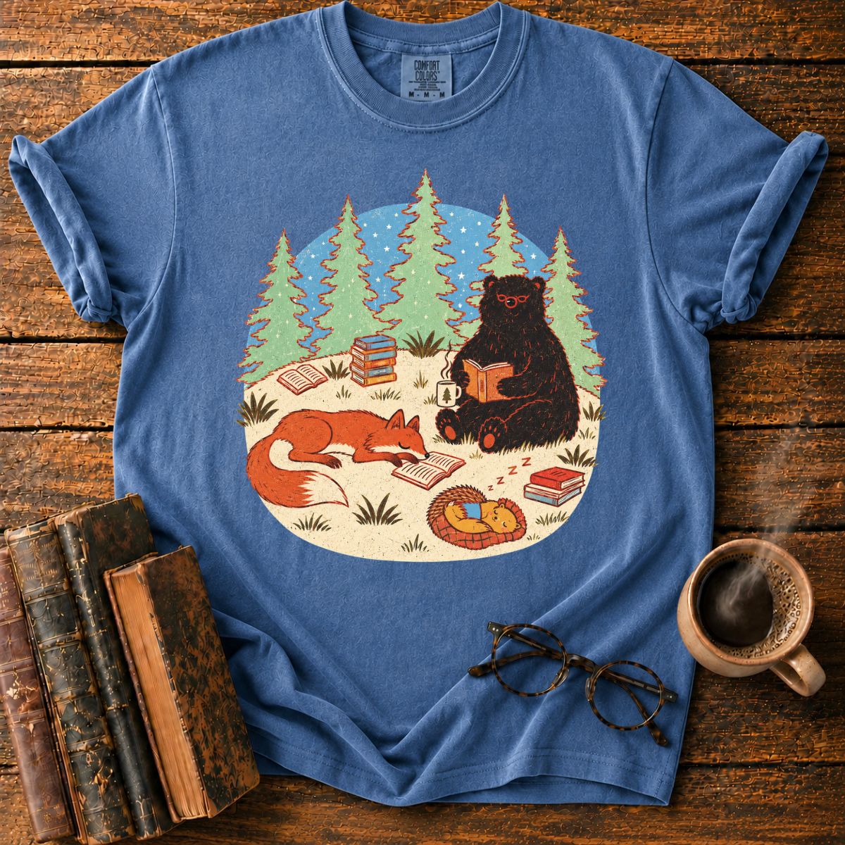 Woodland Animals Reading Book Lover T-Shirt