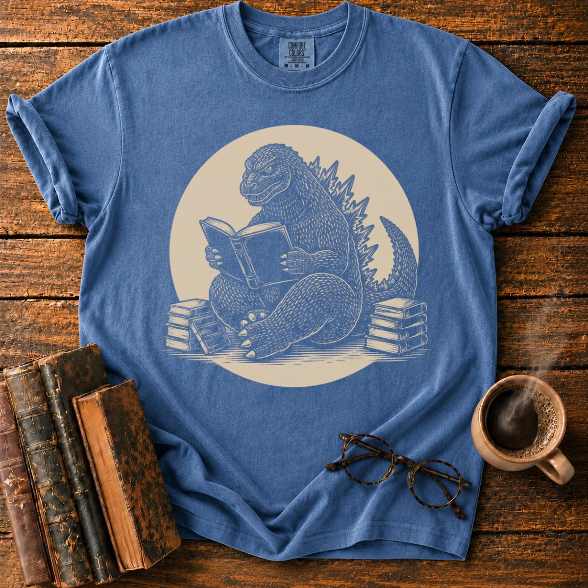 Godzilla Reading Among Books T-Shirt