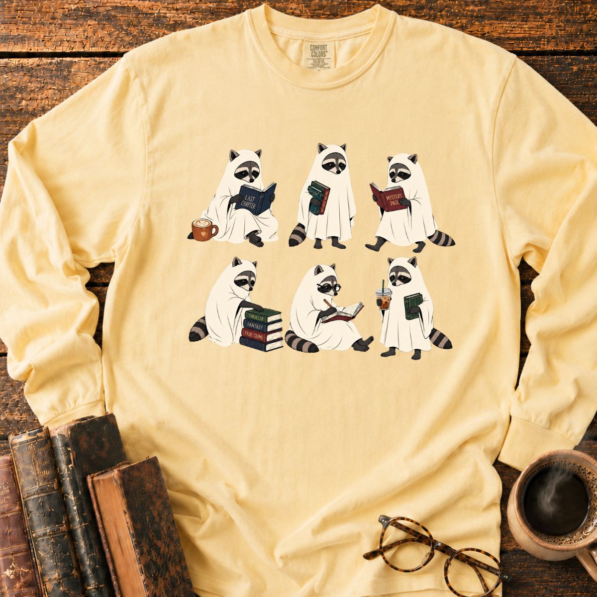 Ghostly Raccoons’ Cozy Book Club LS T-Shirt