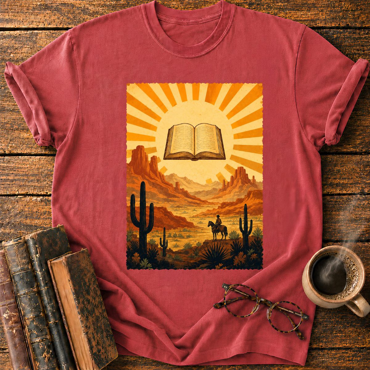 Vintage Desert Sunburst with Book T-Shirt