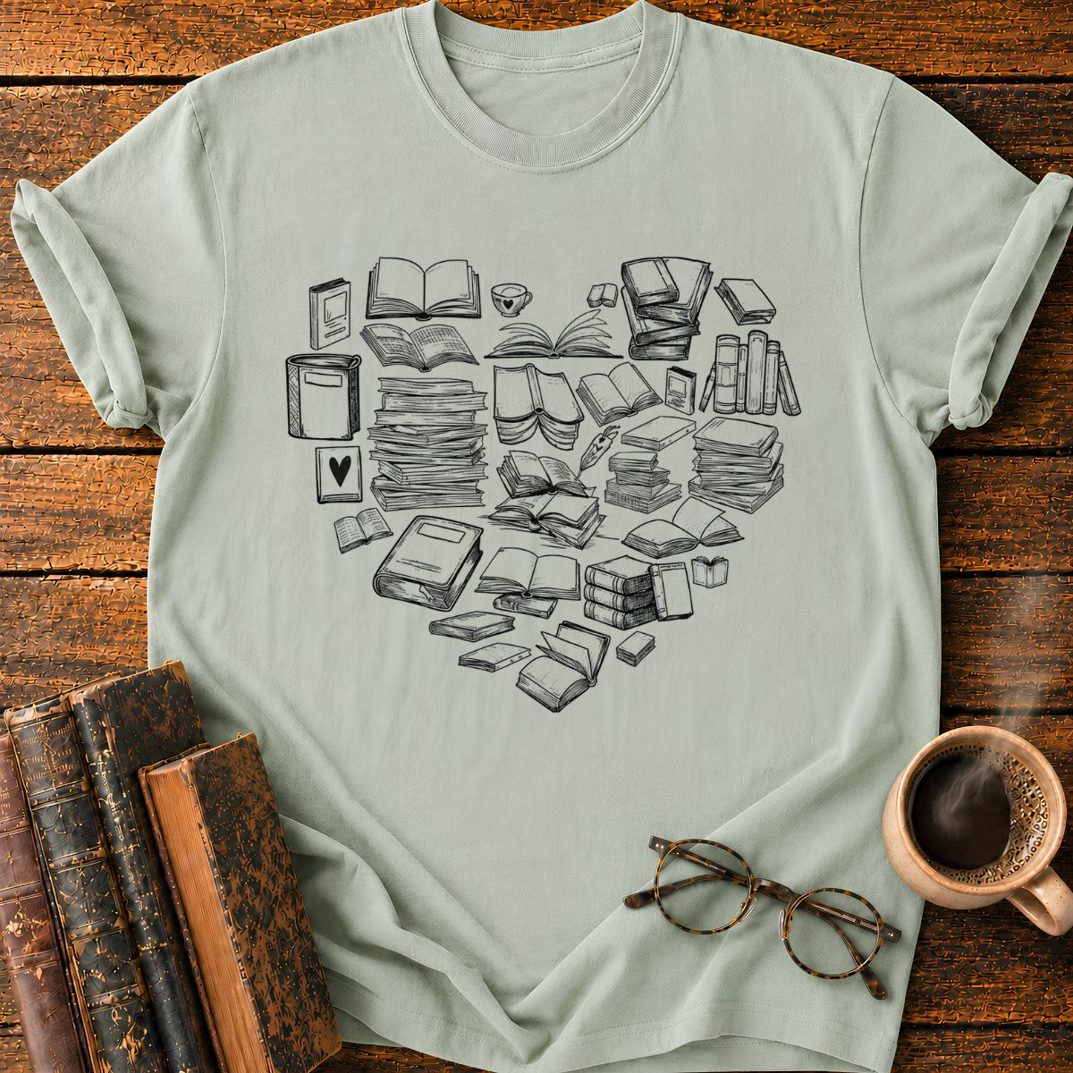 Heart of Books and Tea T-Shirt