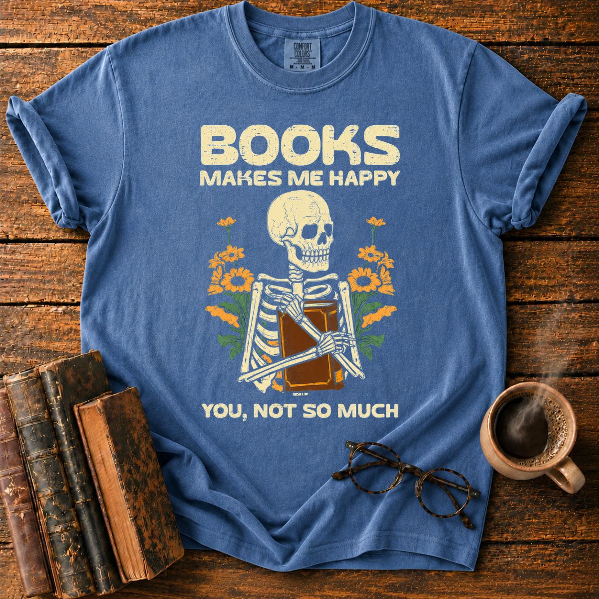 Books Make Me Happy Skeleton Floral T-Shirt