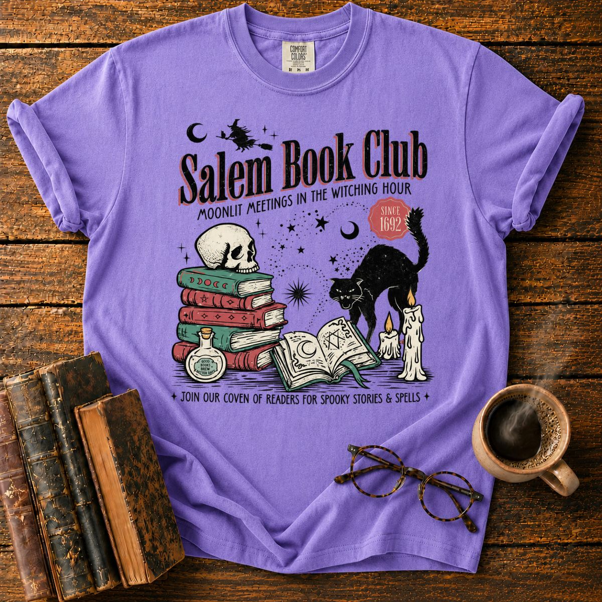 Salem Book Club Black Cat Witchy T-Shirt