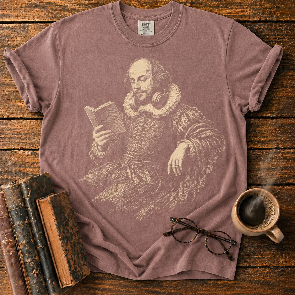 Shakespeare Reading With Headphones T-Shirt