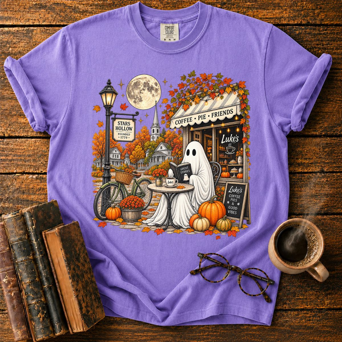 Ghostly Autumn Coffee in Stars Hollow T-Shirt