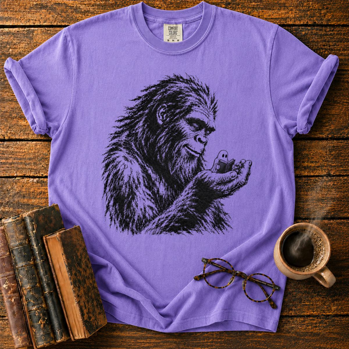 Gentle Sasquatch Reading with Ghost T-Shirt