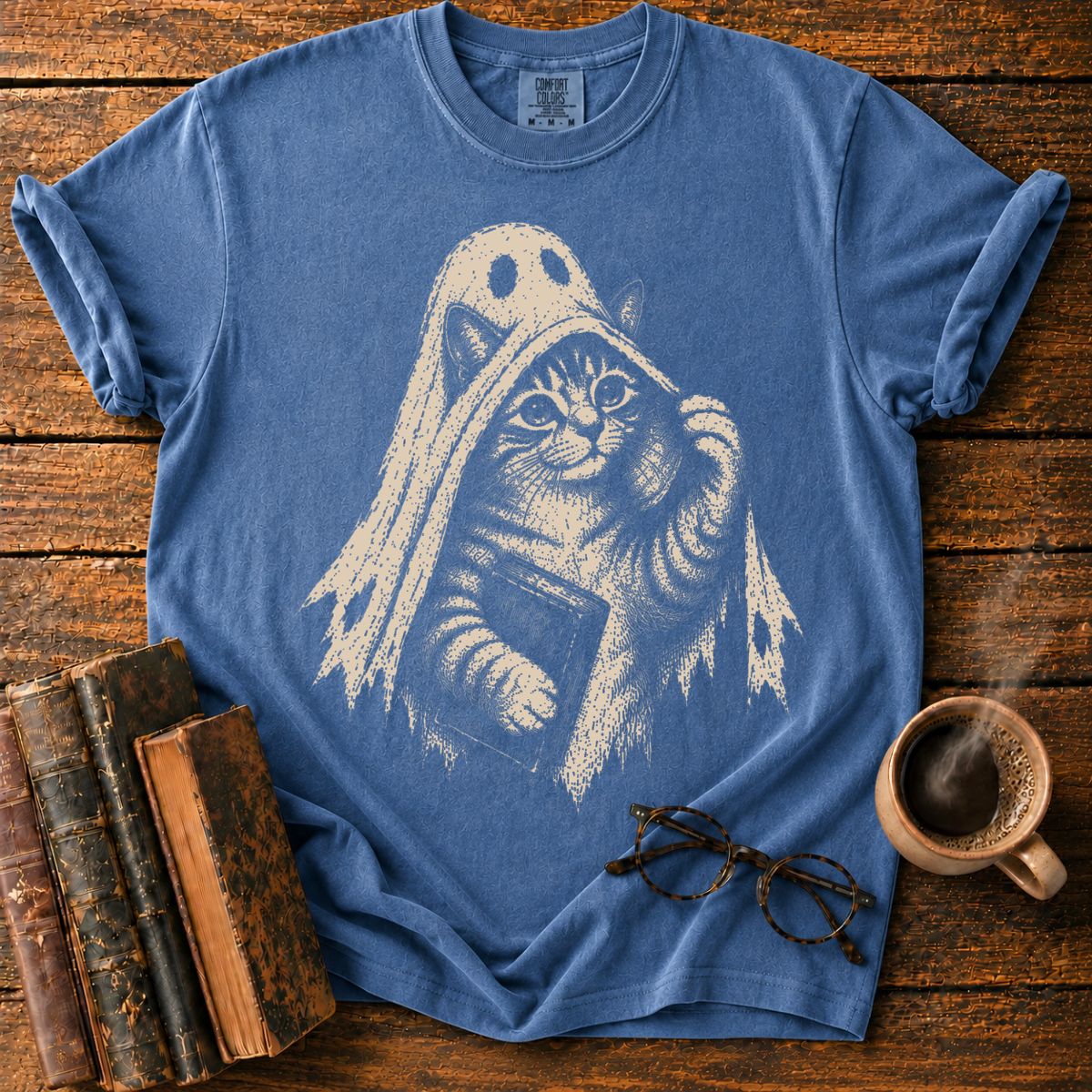 Ghost Kitten with Book T-Shirt