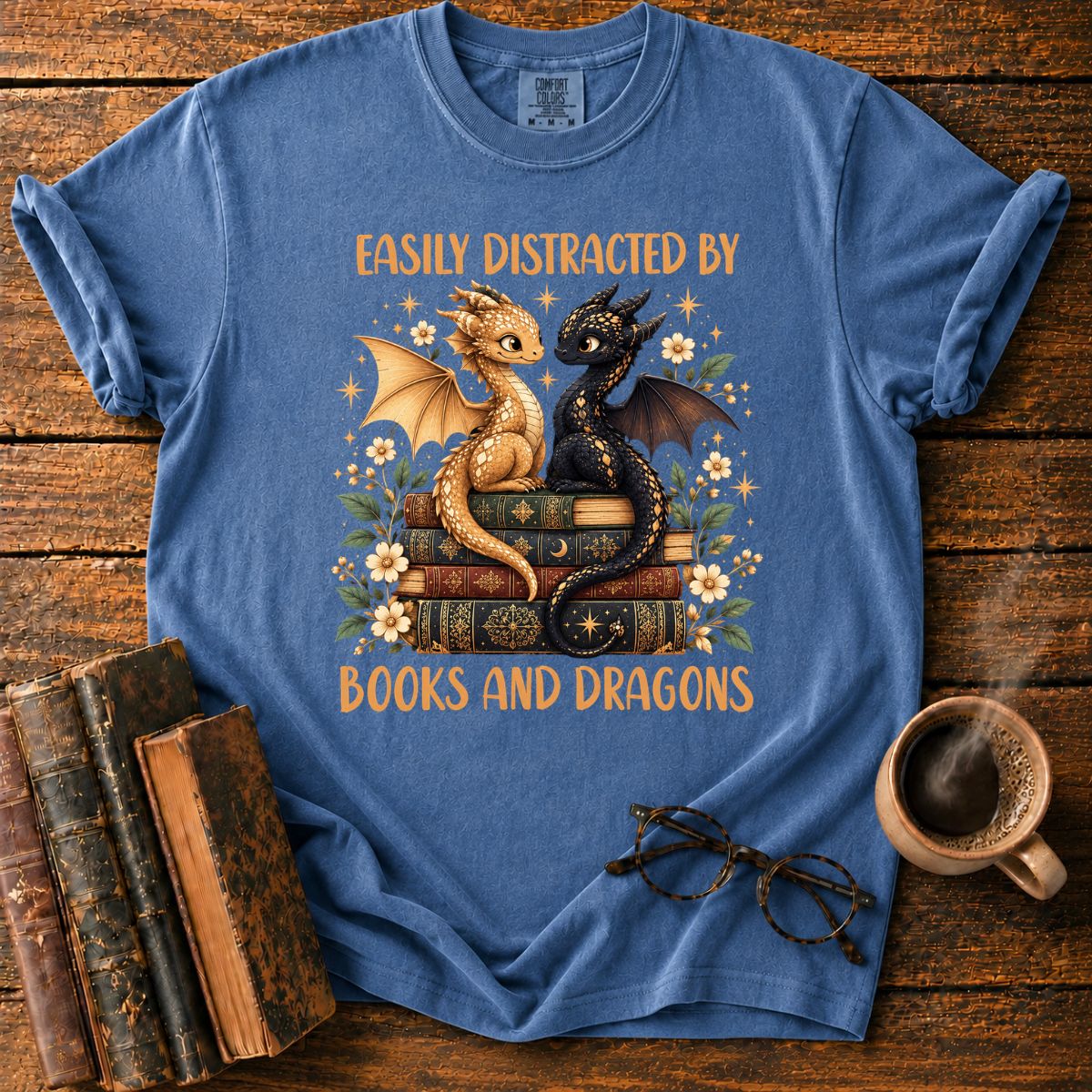 Distracted by Books and Dragons T-Shirt