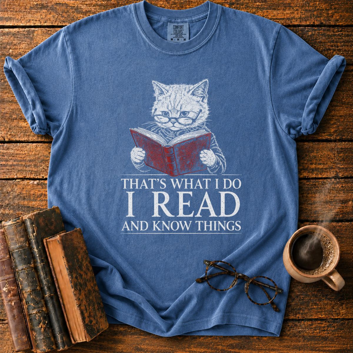 Cat Reading Vintage T-Shirt