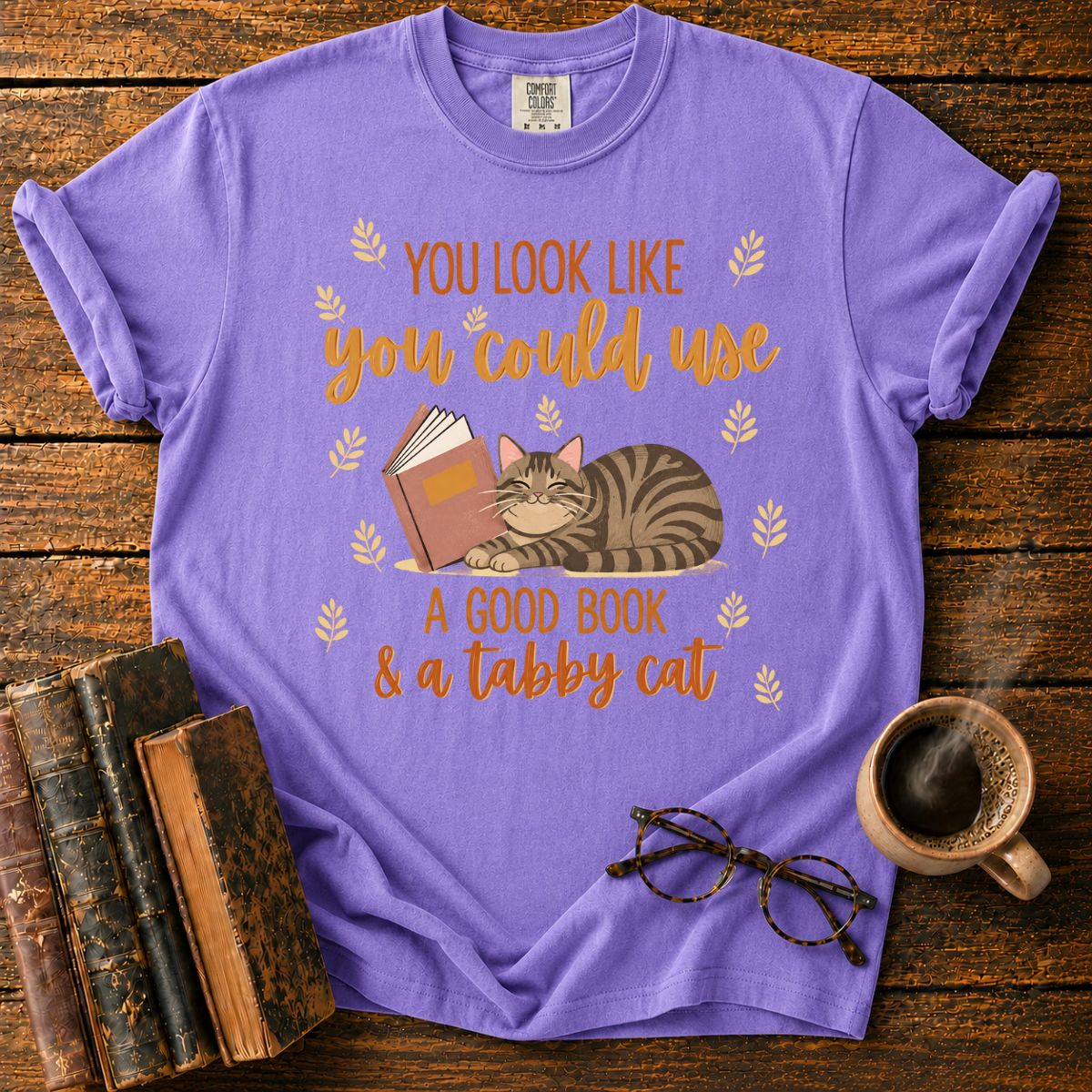 Good Book and Tabby Cat Lover T-Shirt
