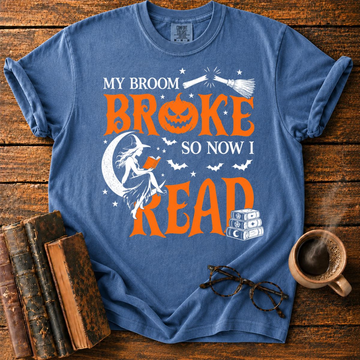 Witch Reading Beneath a Broken Broom T-Shirt