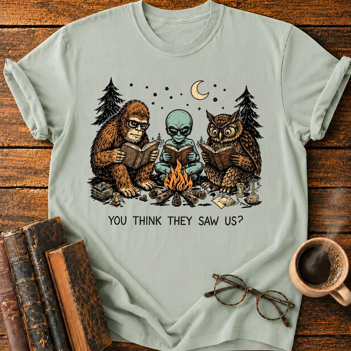 Three Curious Readers by the Campfire T-Shirt