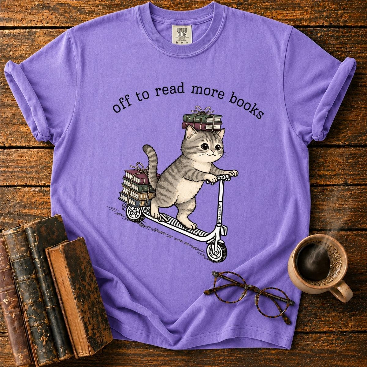 Kitten Scoots Off to Read More Books T-Shirt