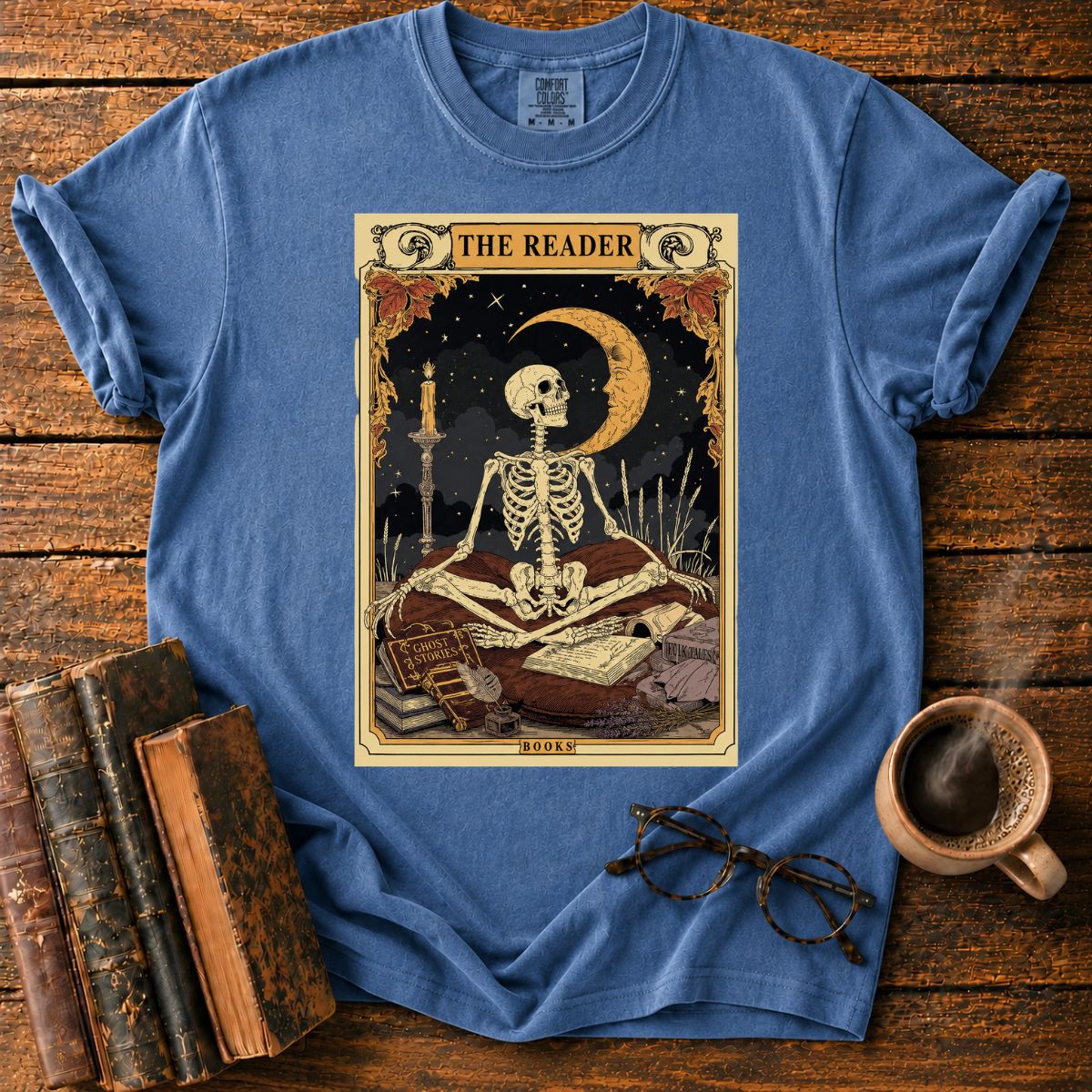 The Reader_ A Moonlit Literary Tarot T-Shirt