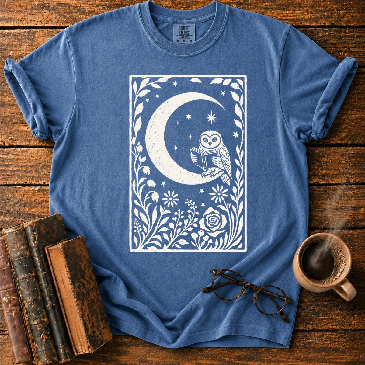 Owl Reading Beneath the Stars T-Shirt