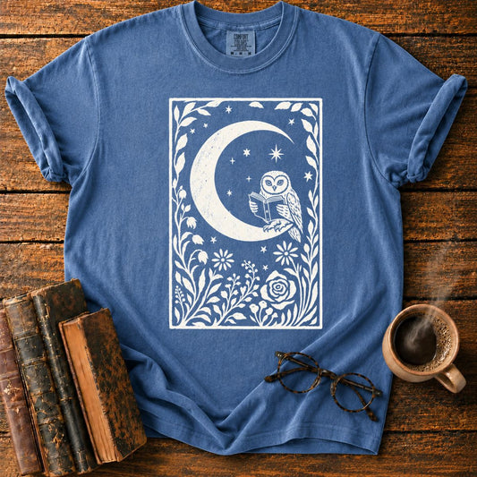 Owl Reading Beneath the Stars T-Shirt