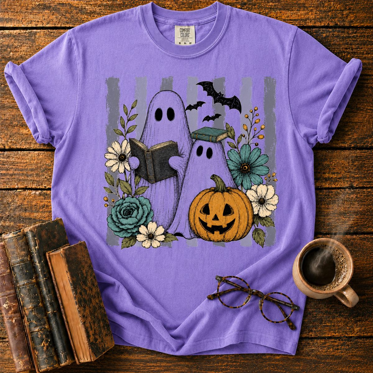 Vintage Ghosts, Books & Pumpki T-Shirt
