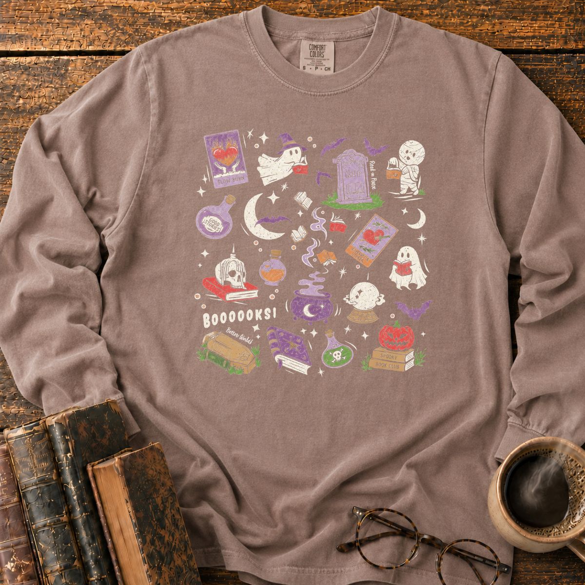 Booooks Spooky Halloween Doodles LS T-Shirt