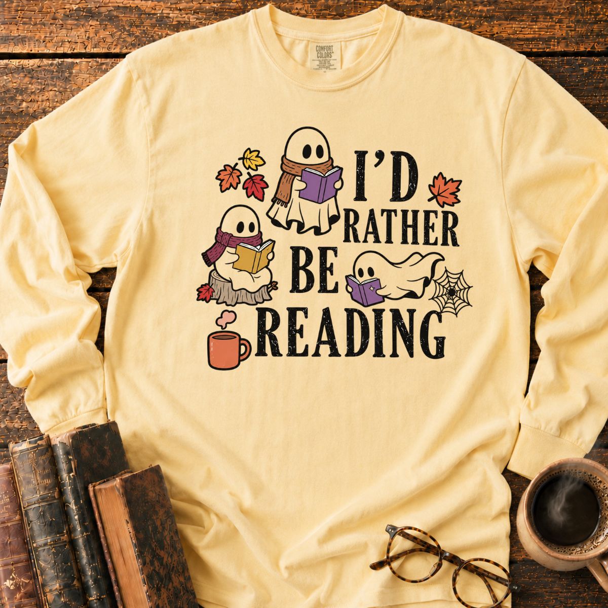 Cozy Halloween Ghosts Reading LS T-Shirt