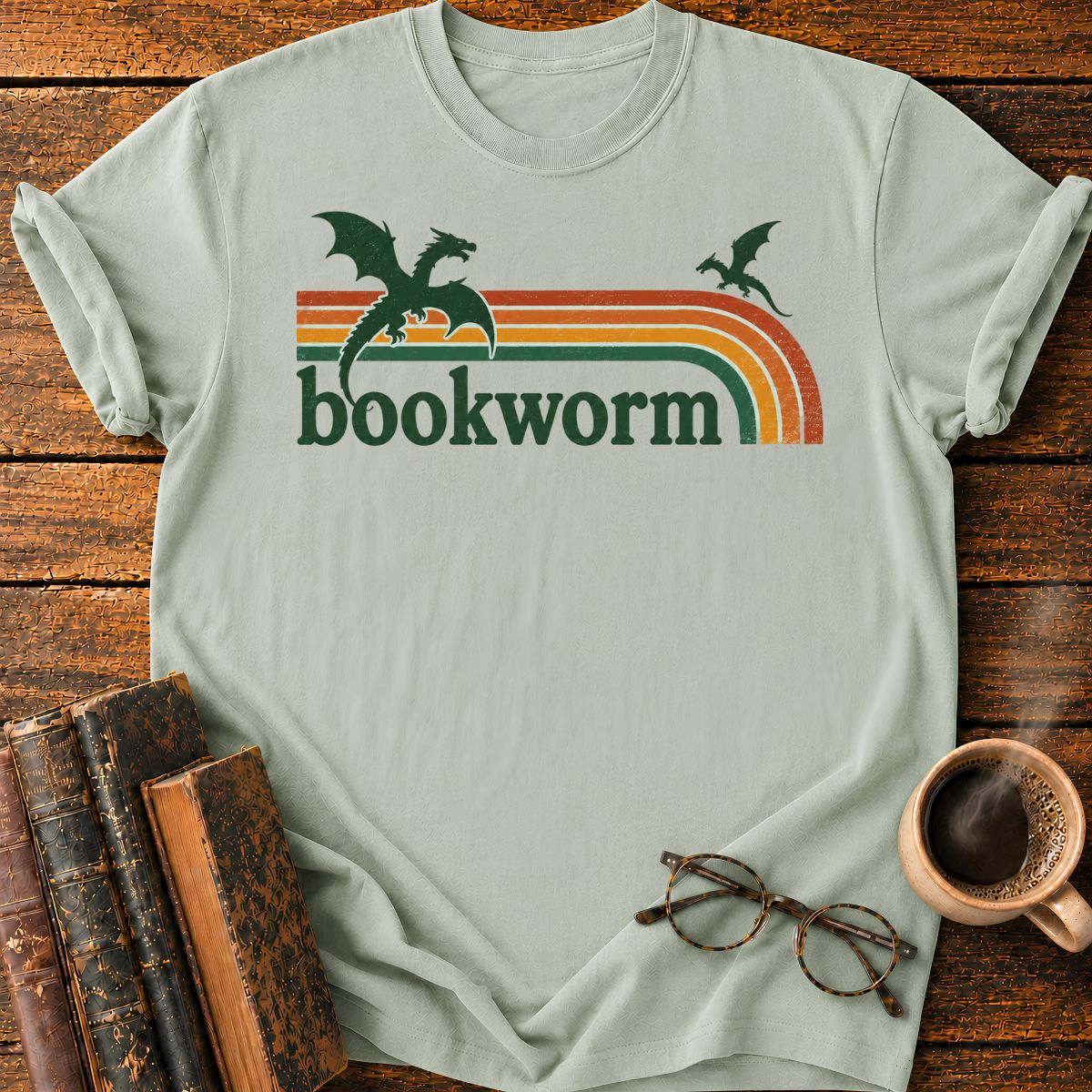 Retro Dragon Bookworm Emblem T-Shirt