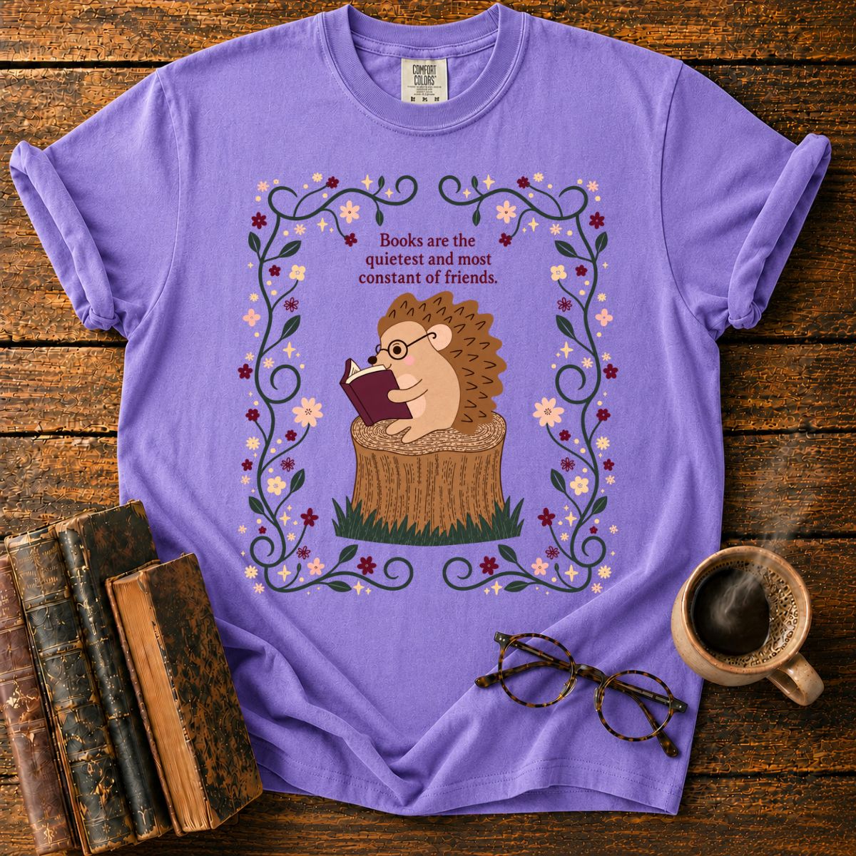 Books Are Friends Hedgehog Reading T-Shirt