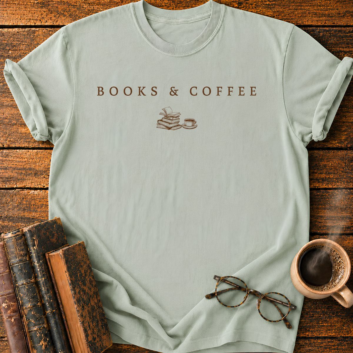 Books & Coffee Vintage Emblem T-Shirt