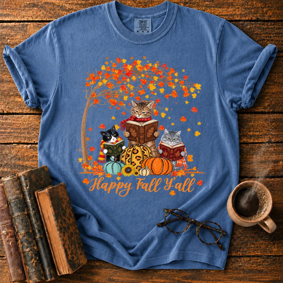 Three Cats Read with Autumn Books T-Shirt