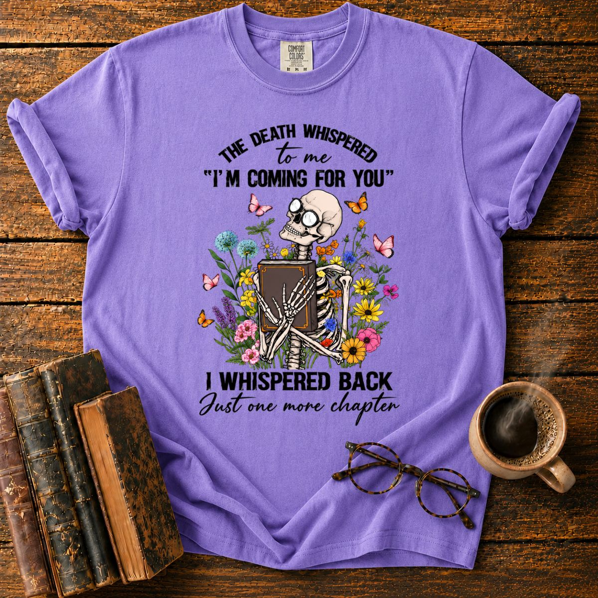 Skeleton’s Floral Bookish Whisper T-Shirt