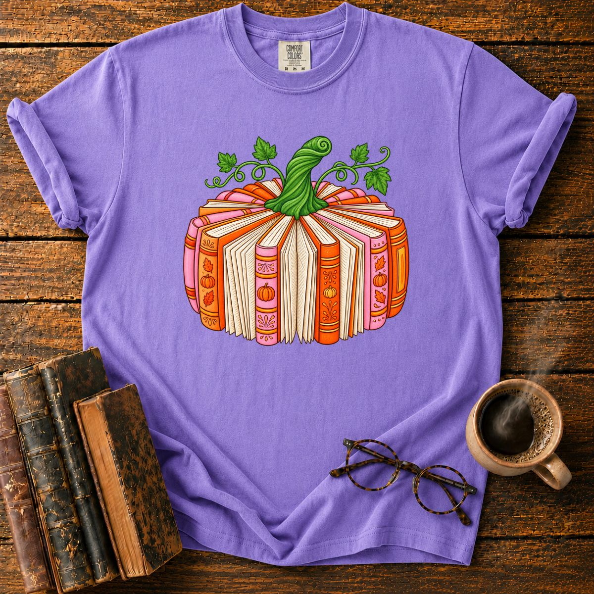 Whimsical Autumn Book Pumpkin T-Shirt