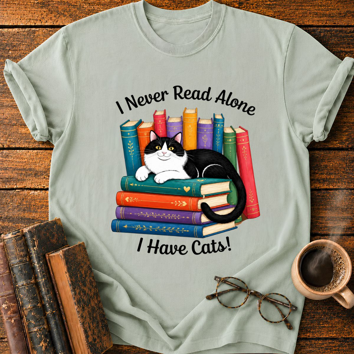 Tuxedo Cat’s Colorful Book T-Shirt