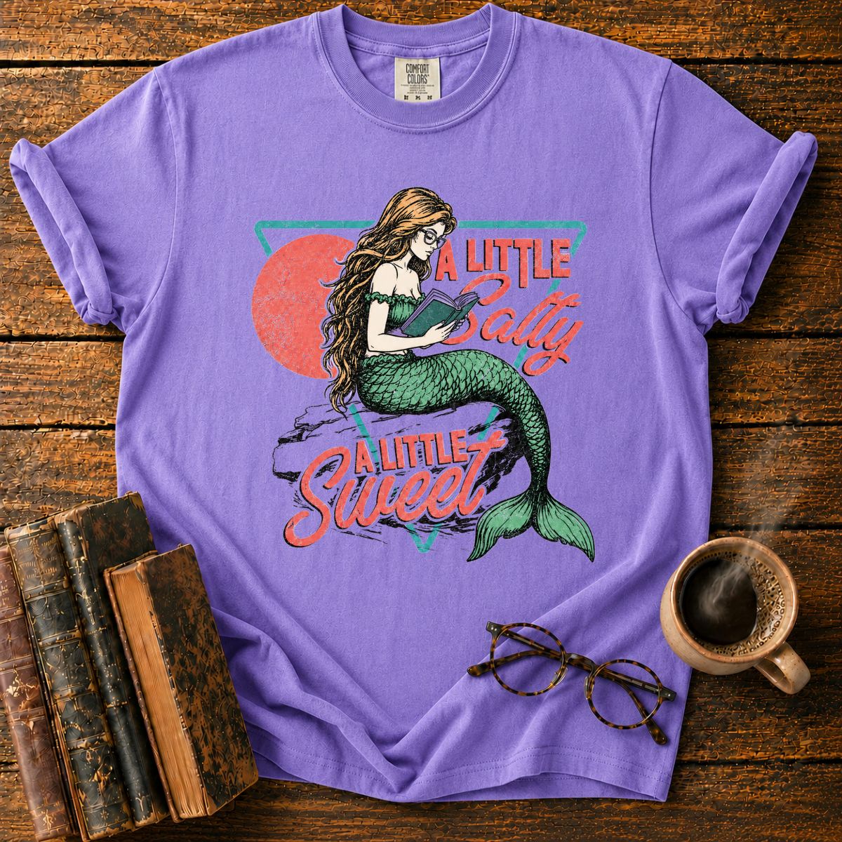 Mermaid Reading in Retro Salty Sweet Style T-Shirt
