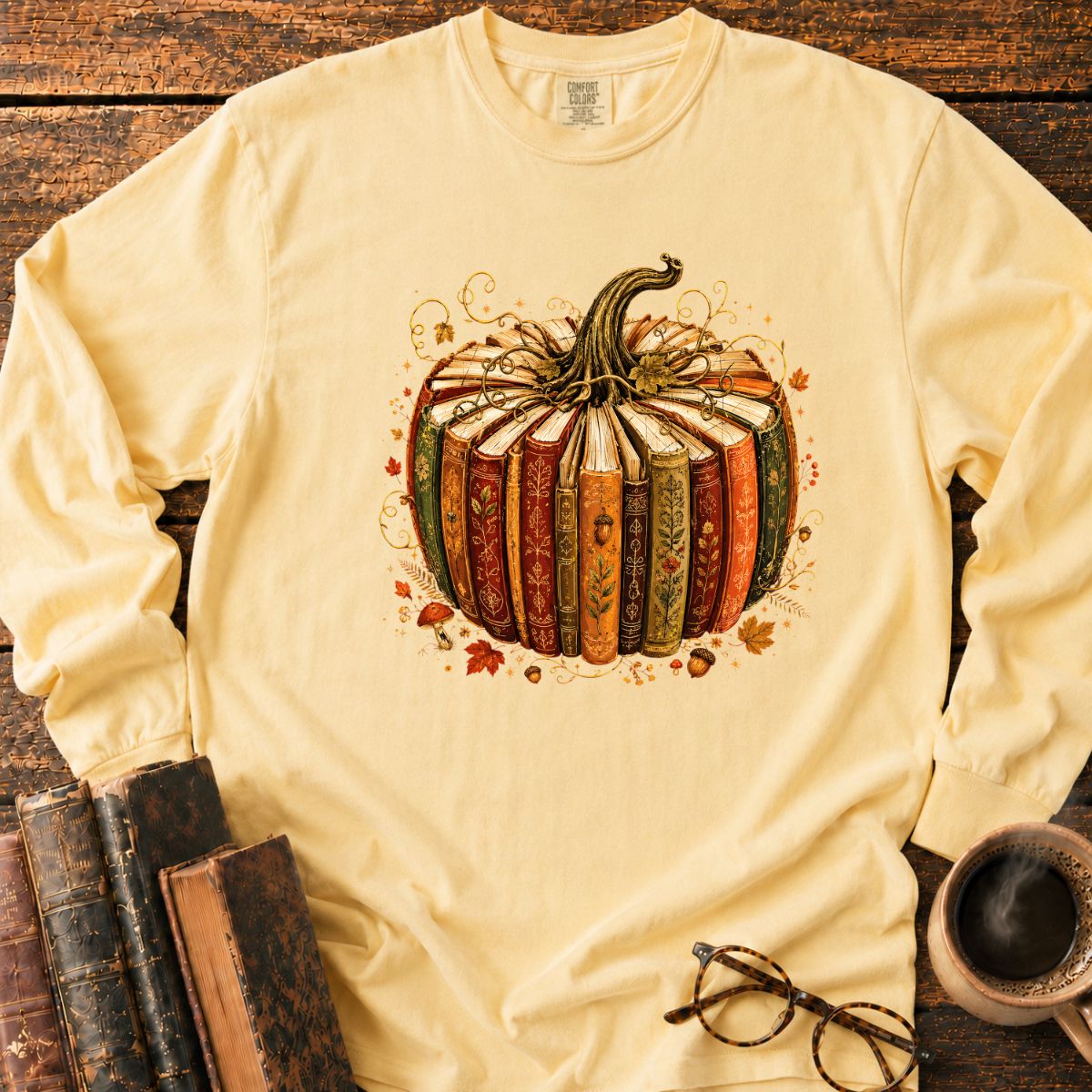 Vintage Book Pumpkin Fall LS T-Shirt