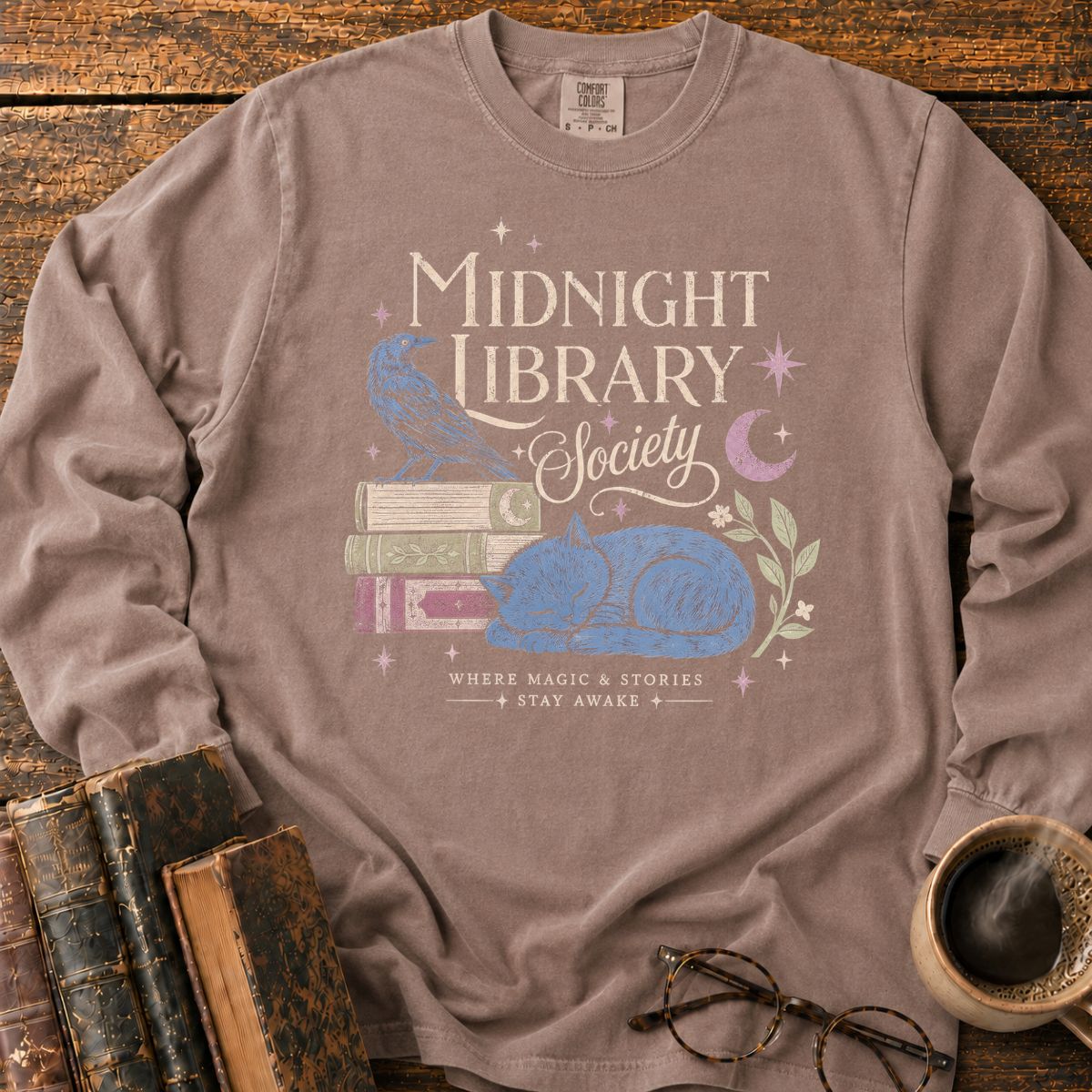Midnight Library Society Cat LS T-Shirt