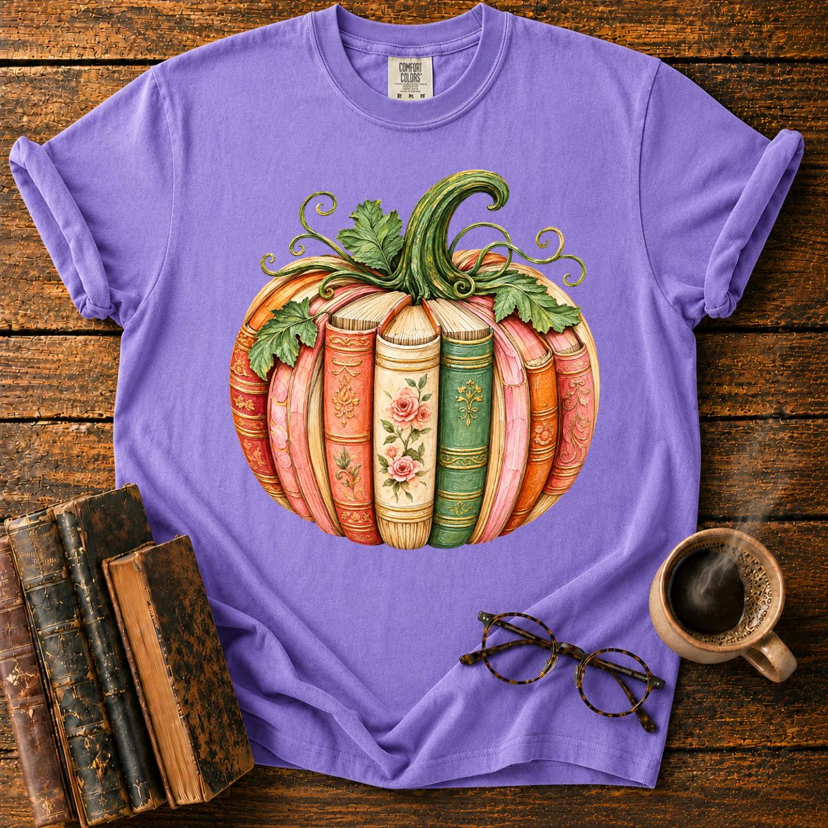 Vintage Book-Spine Pumpkin with Vines T-Shirt