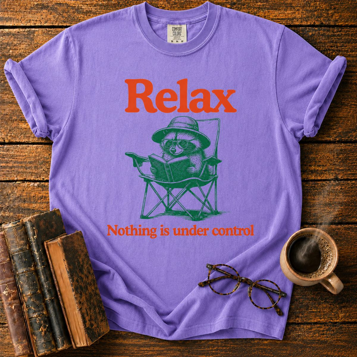 Relaxing Raccoon Reading T-Shirt