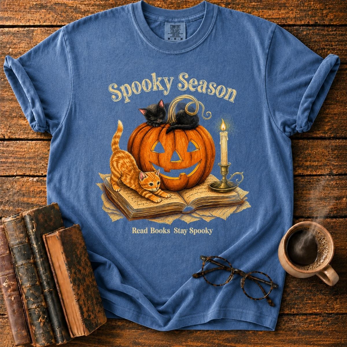 Spooky Season_ Pumpkin, Cats & Books T-Shirt
